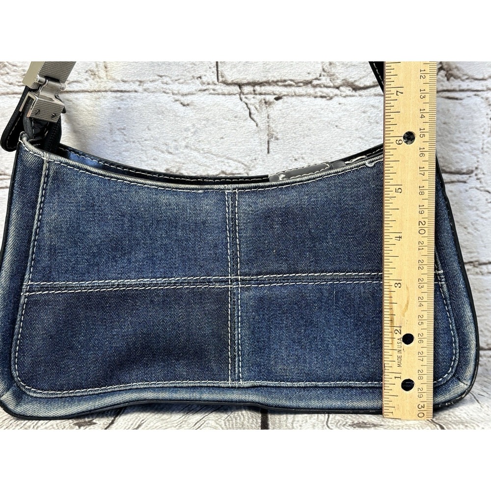 Patchwork Denim Shoulder Bag‎ Jean Purse Black Faux Leather Strap 2000s - Picture 4 of 6